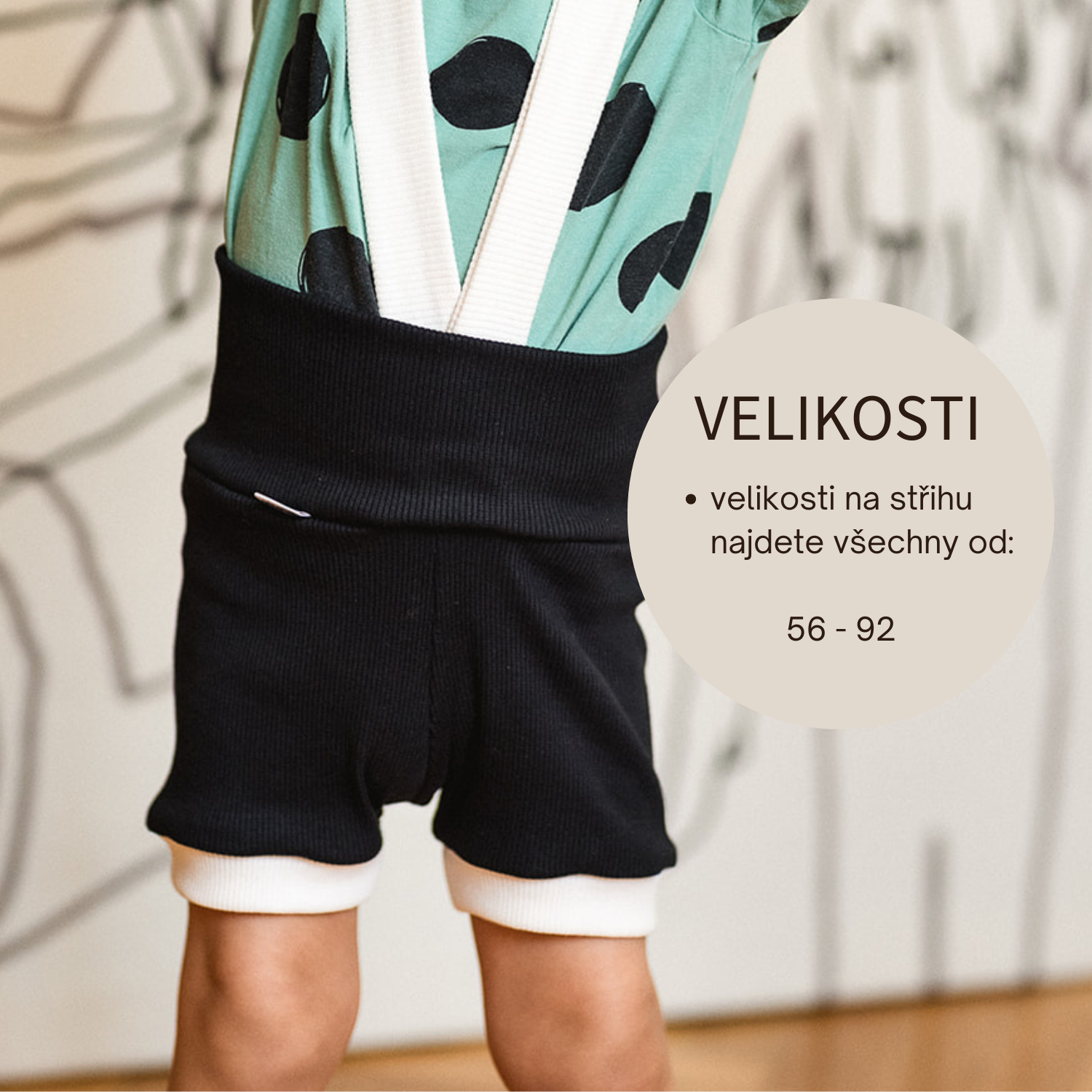 PDF střih na dětské kraťasy na traky s vysokým pasem "El kraťaso" 56 - 92