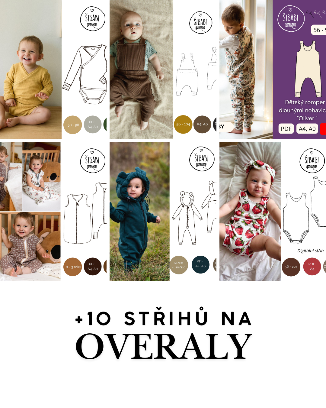 Šicí balík plný střihů - 70 střihů - 0 - 15 let - PDF střihy, mikiny, legíny, bundy, doplňky...