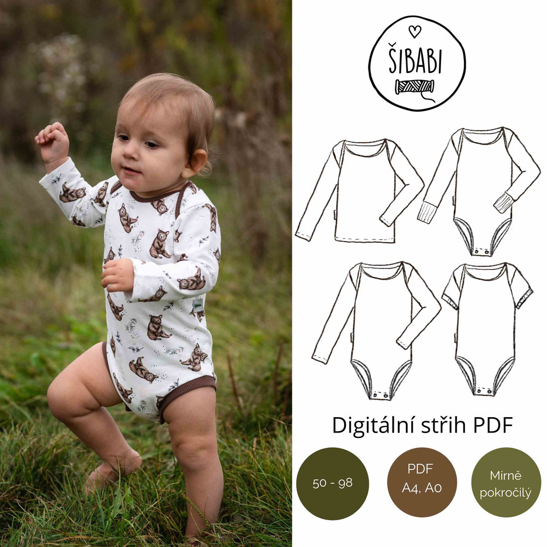 PDF střih na dětské body s obálkovým výstřihem "July" 50 - 98