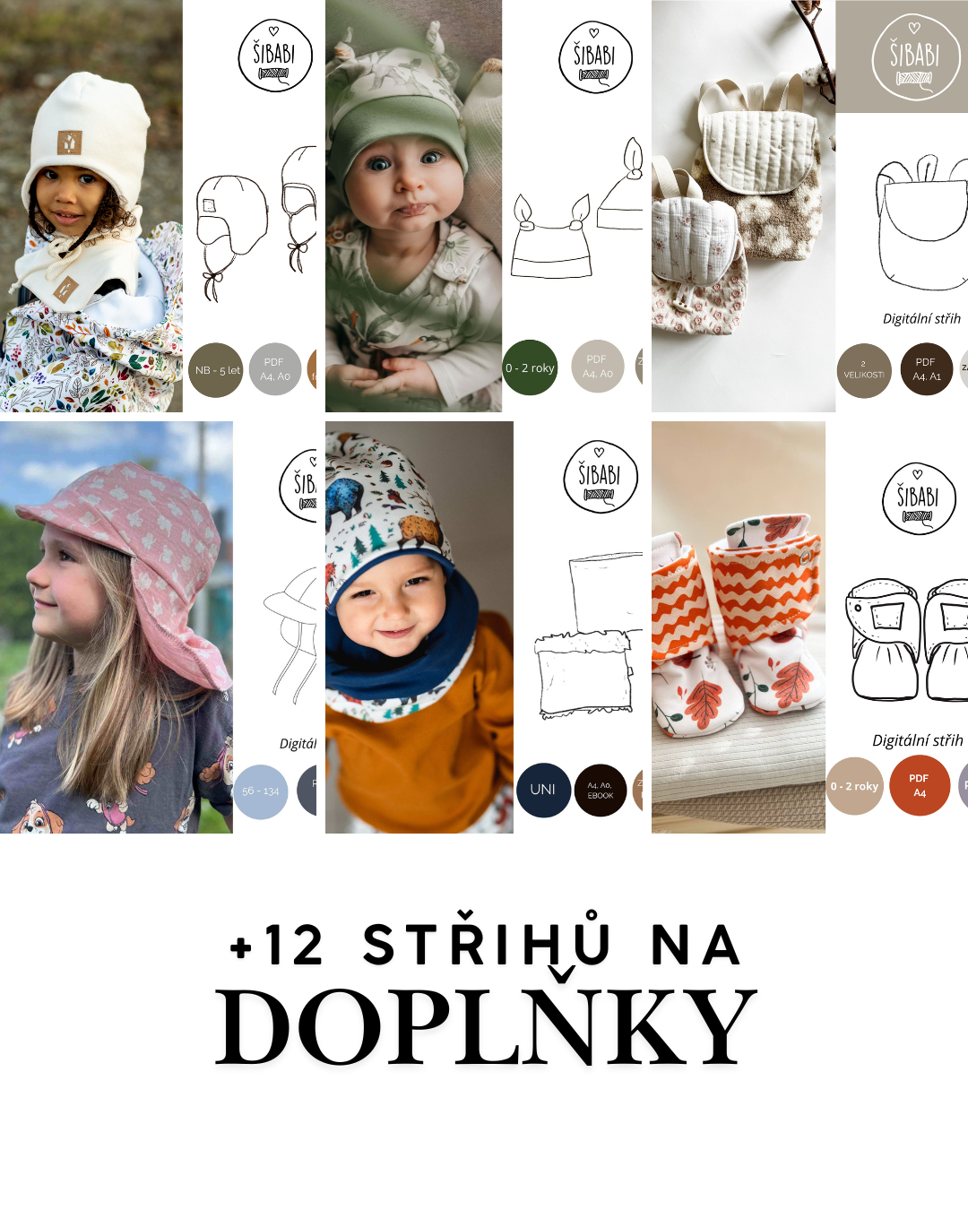 Šicí balík plný střihů - 70 střihů - 0 - 15 let - PDF střihy, mikiny, legíny, bundy, doplňky...