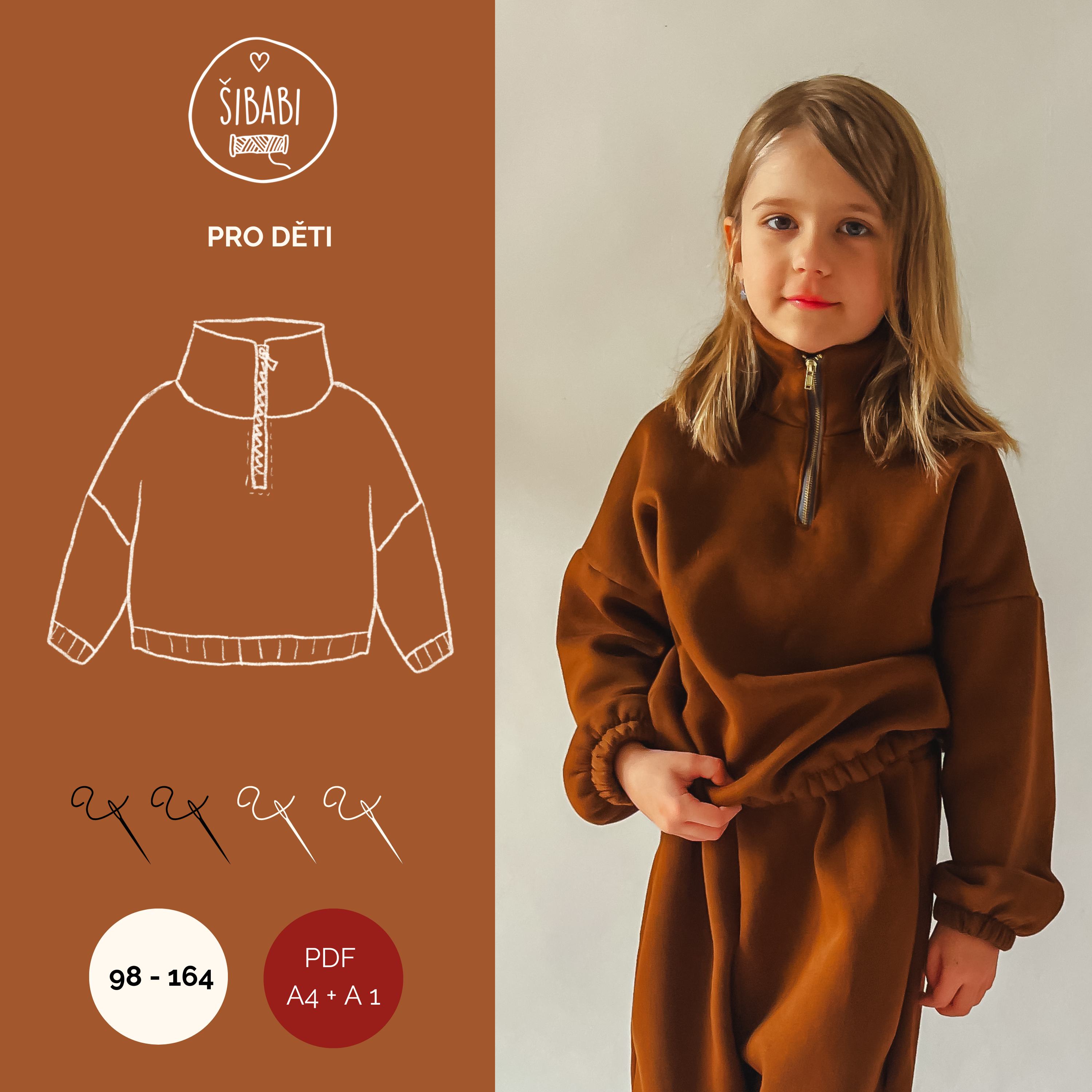 Dětská mikina se stojáčkem "Play" - 98 - 164 - PDF střih