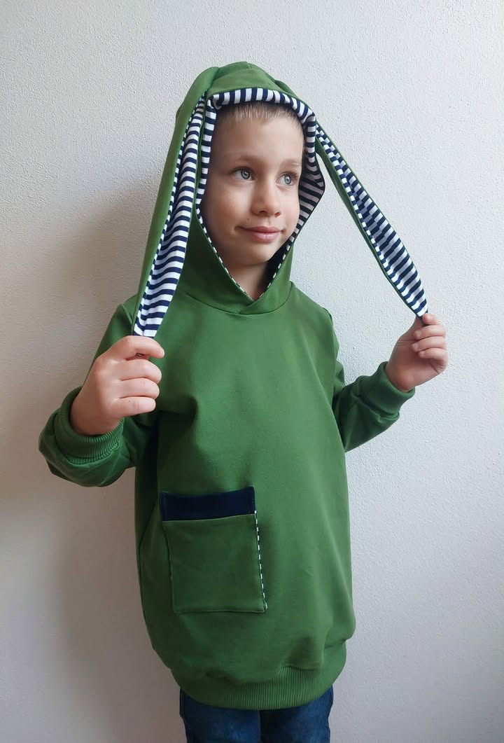 Střih na dětskou mikinu s oušky pro začátečníky "Aspen" - elektronický střih PDF