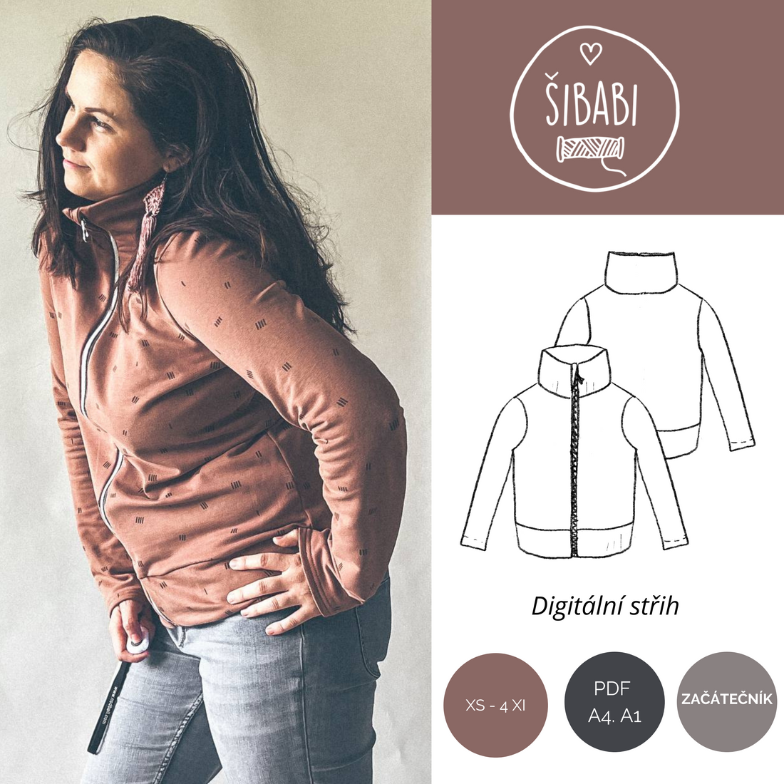 Dámská mikina na zip pro začátečnice "BIG ROCK" XS - 4XL - PDF střih