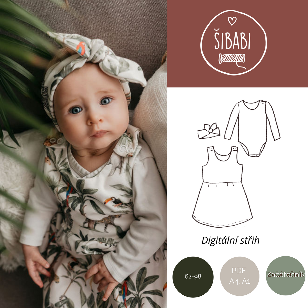 Set střihů na šaty, čelenku a body Little Sarah
