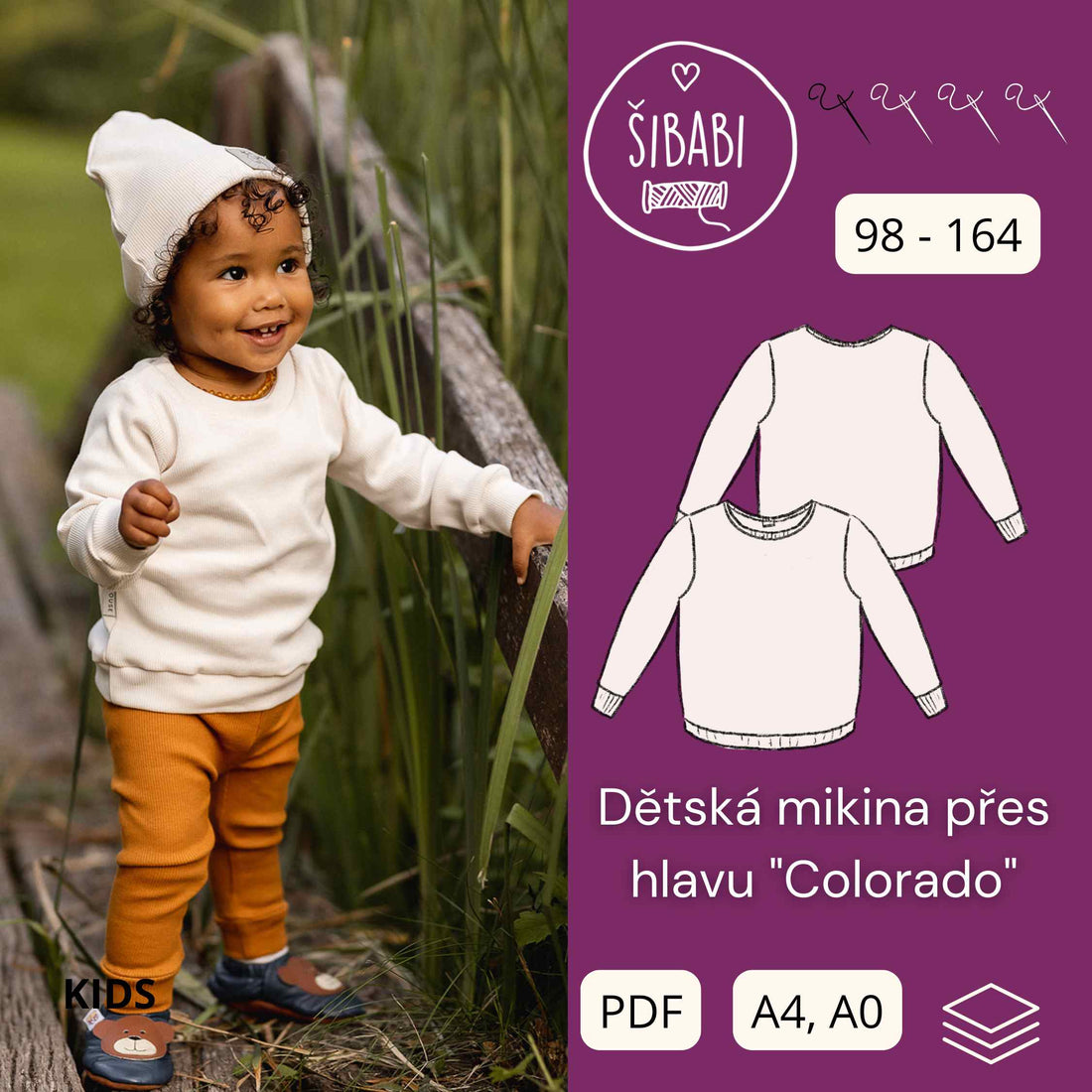 PDF střih na dětskou mikinu pro začátečníky "Colorado" 98 - 164