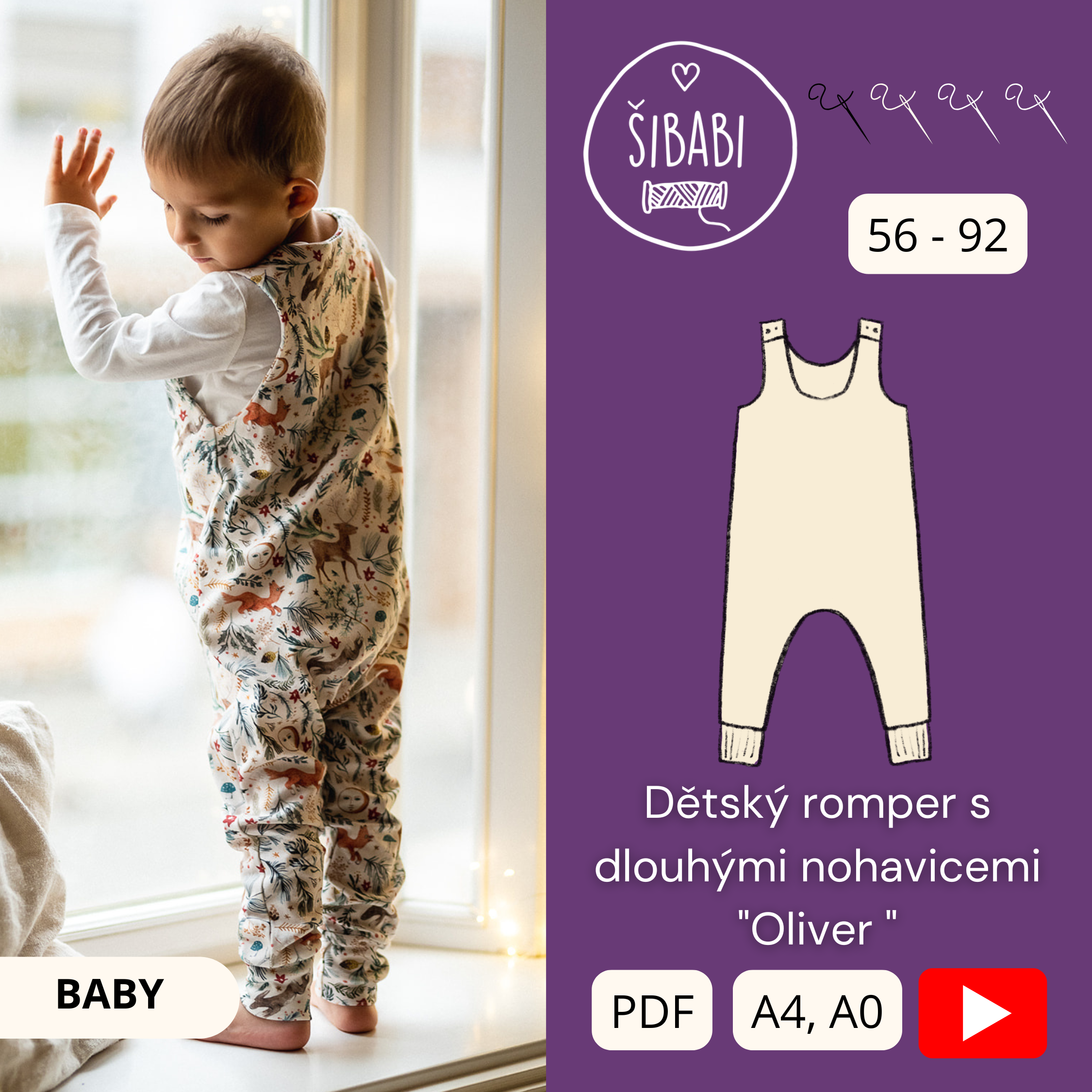 PDF střih na dětský romper s dlouhými nohavicemi "Oliver " 56 - 92