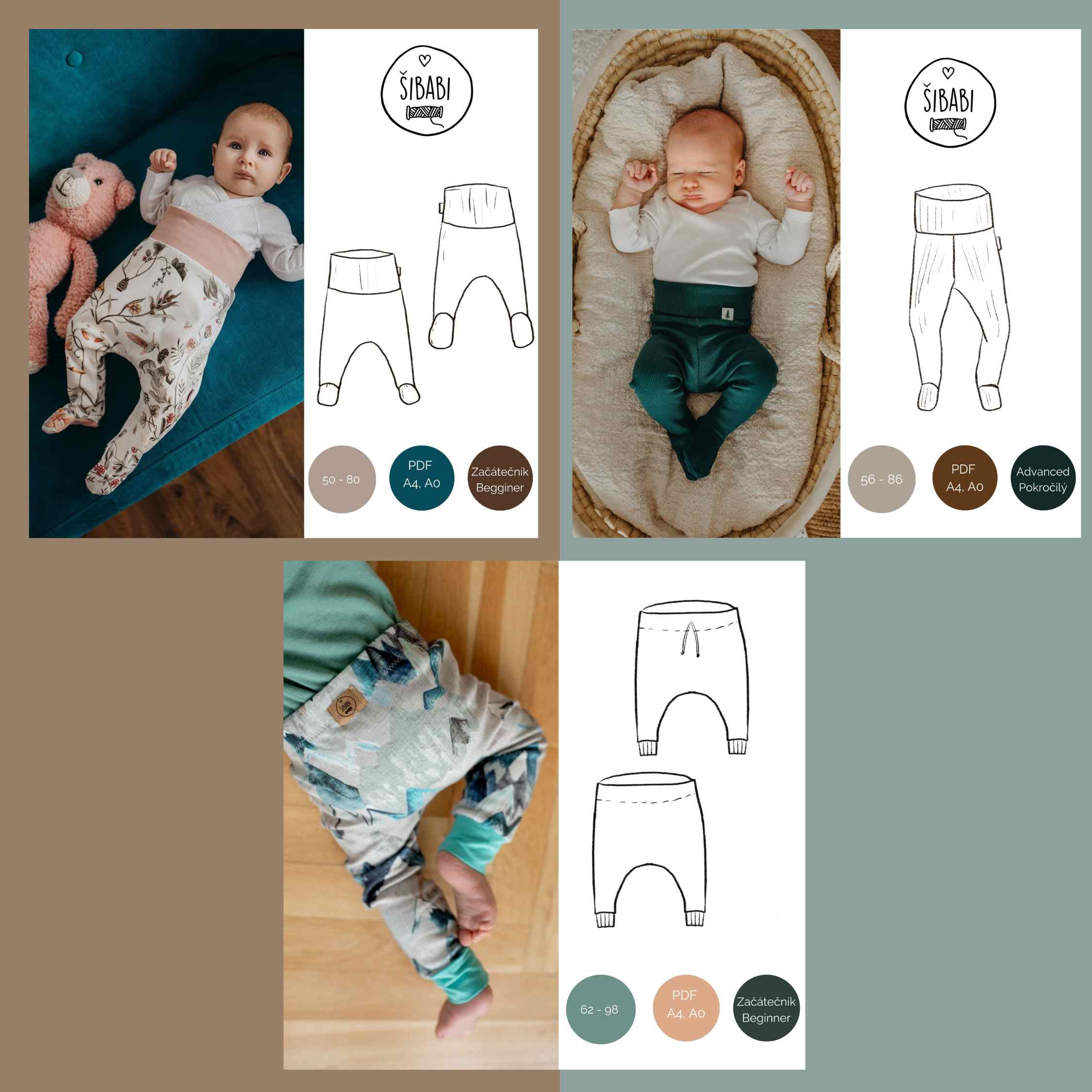 Sada střihů pro miminko - polodupačky a harémky