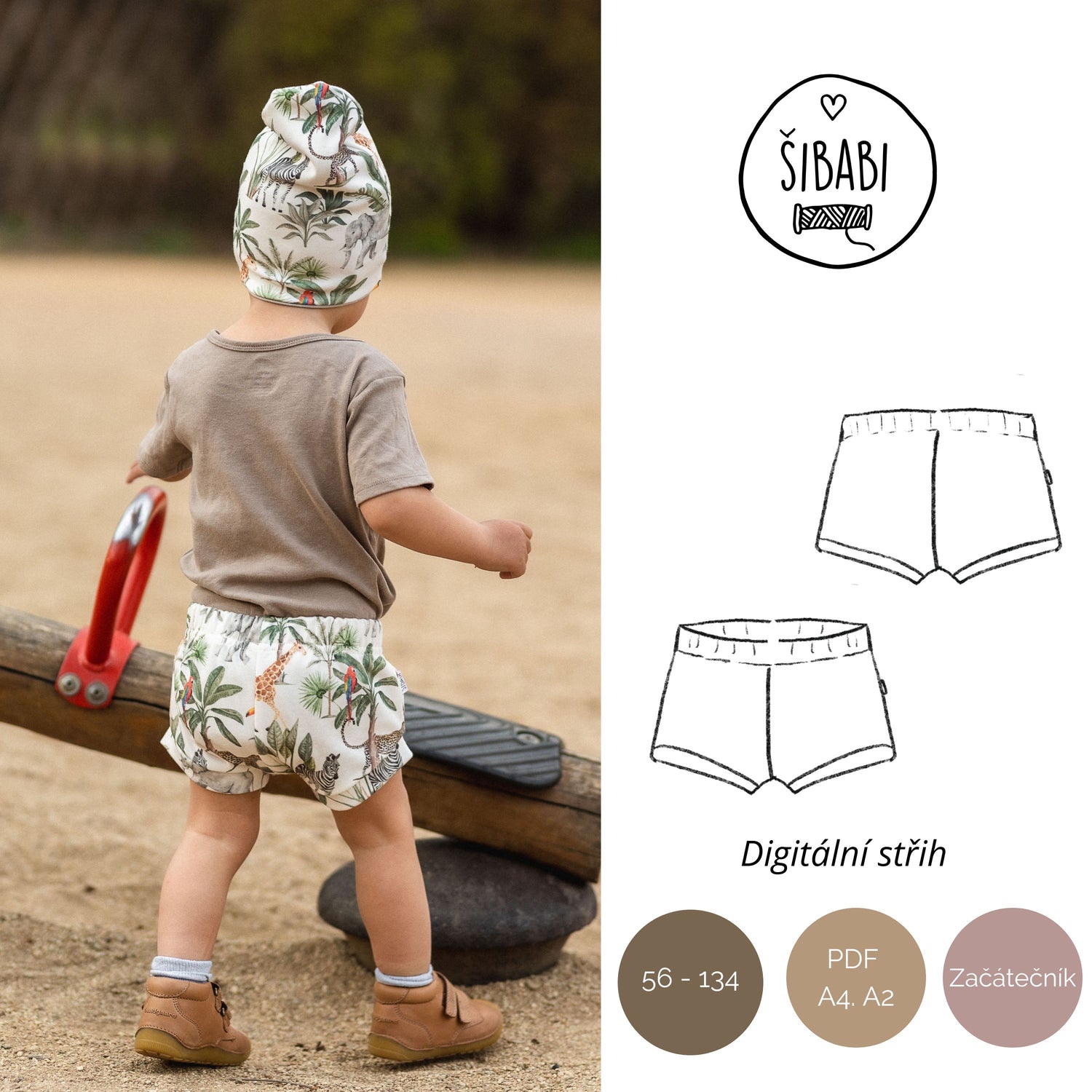 PDF střih na dětské šortky s náplety do gumy "Reno" 56 - 134