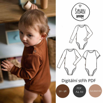 Střih na dětské body se zapínáním na rameni - PDF střih Šibabi