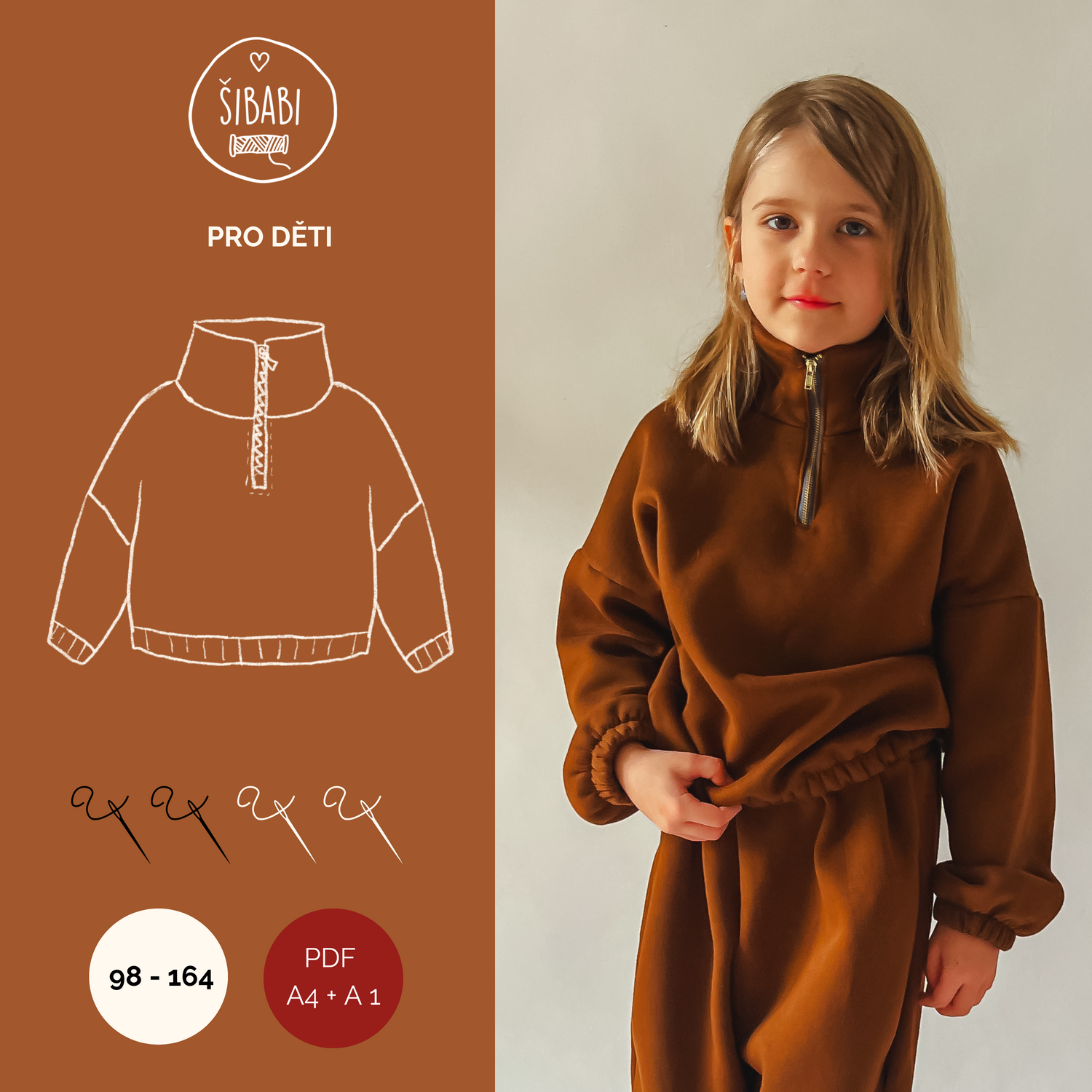 Dětská mikina se stojáčkem "Play" - 98 - 164 - PDF střih