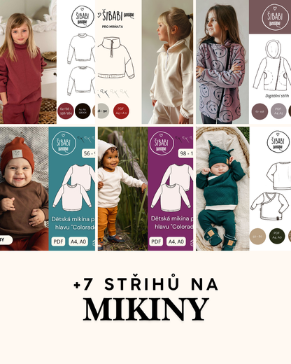 Šicí balík plný střihů - 70 střihů - 0 - 15 let - PDF střihy, mikiny, legíny, bundy, doplňky...