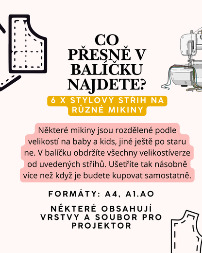 Balíček střihů 6 x střih na dětskou mikinu s videonávody na ušití📹