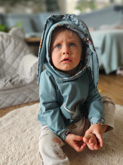 Střih na dětskou mikinu s oušky pro začátečníky "Aspen" - elektronický střih PDF