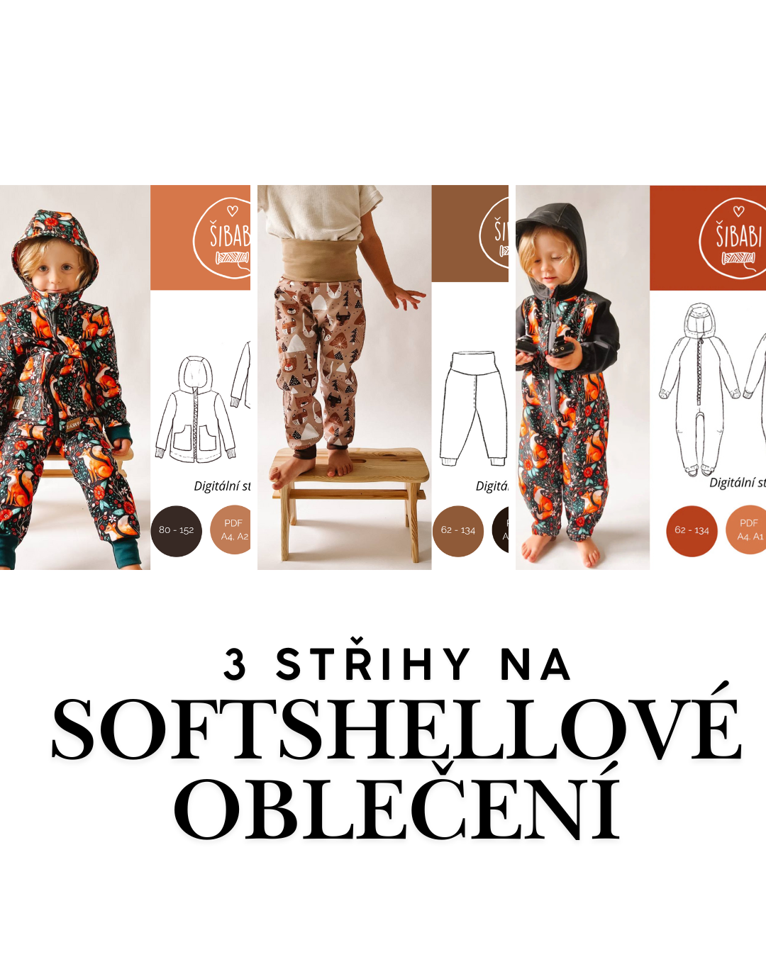 Šicí balík plný střihů - 70 střihů - 0 - 15 let - PDF střihy, mikiny, legíny, bundy, doplňky...