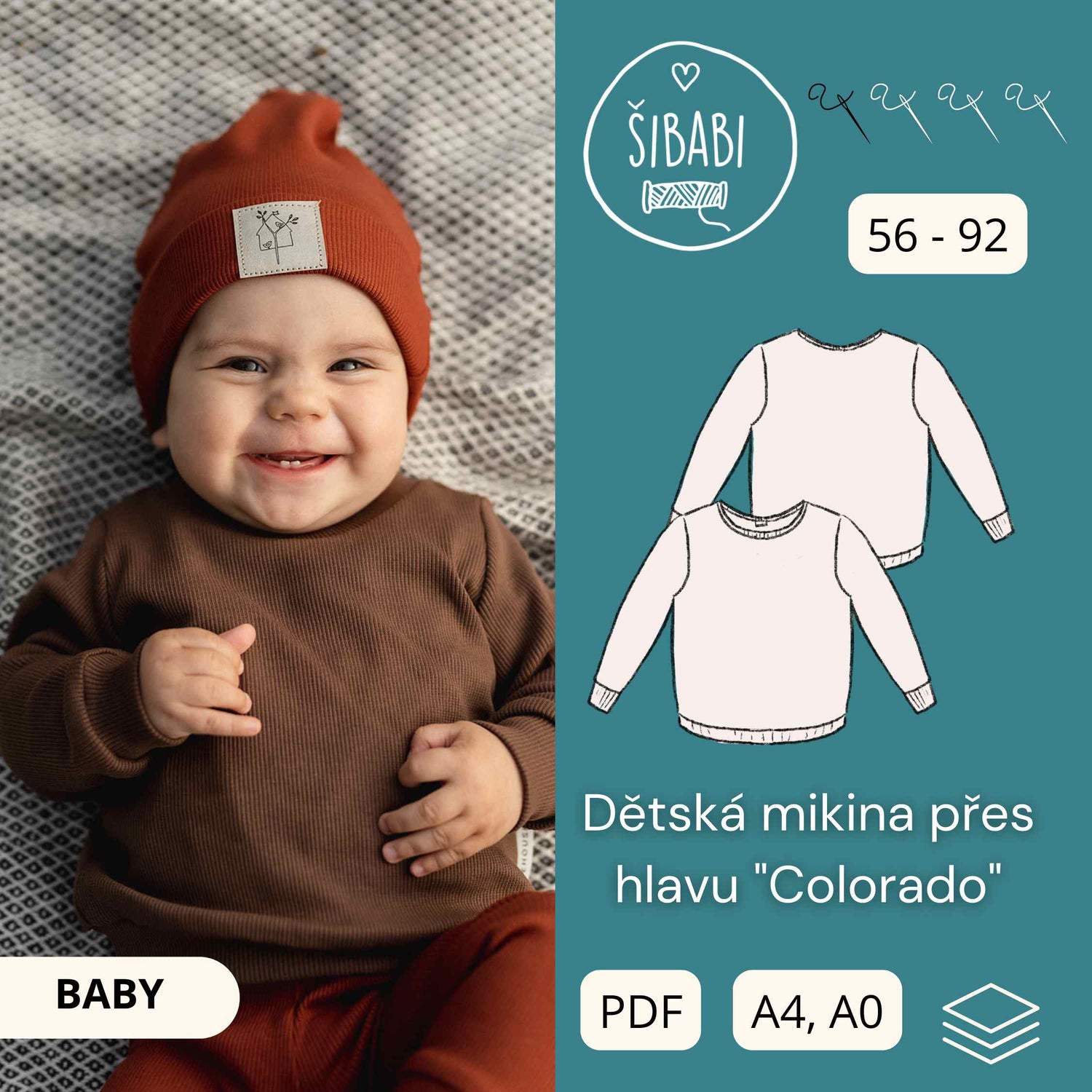 PDF střih na dětskou mikinu pro začátečníky "Colorado" 56 - 92