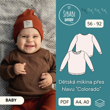 PDF střih na dětskou mikinu pro začátečníky "Colorado" 56 - 92