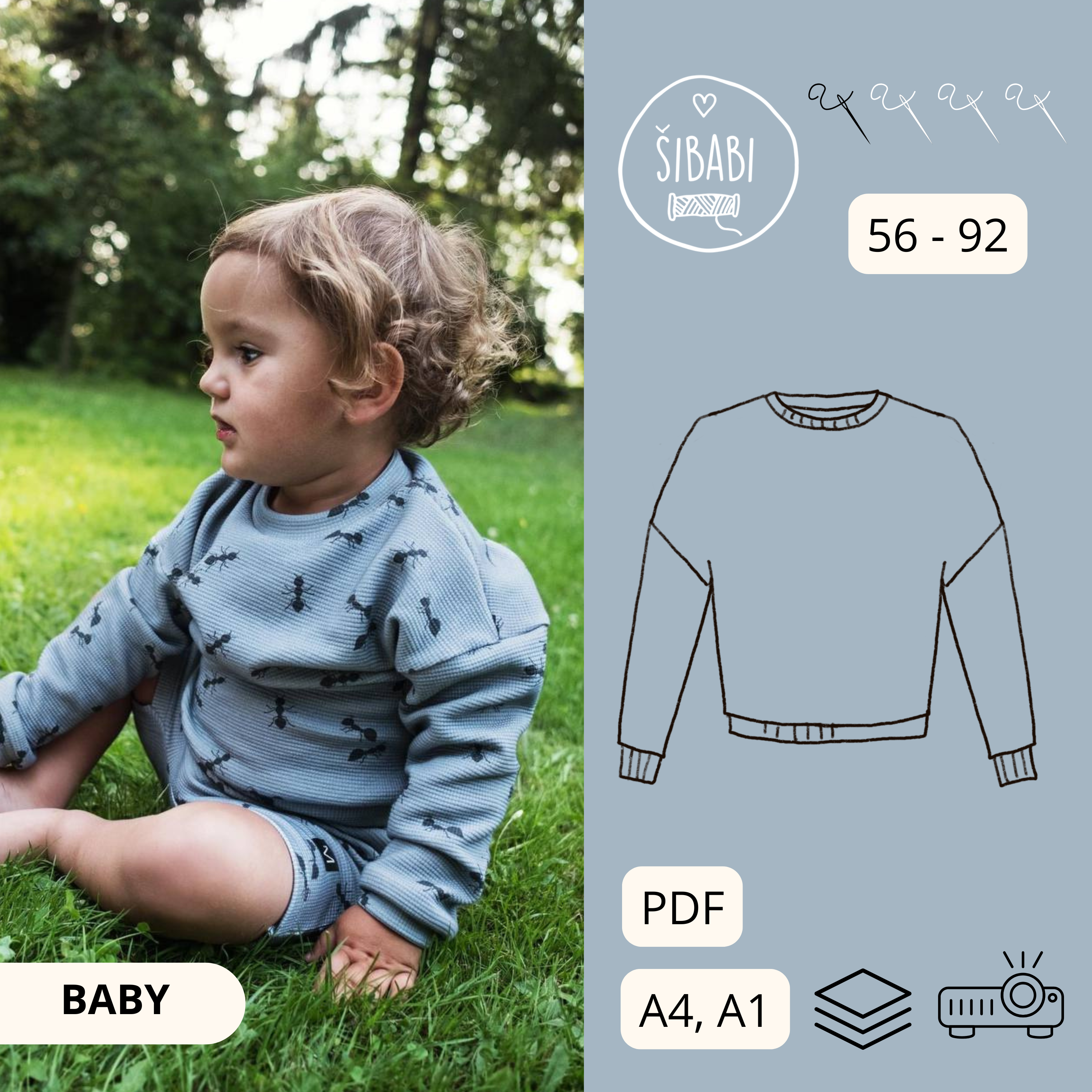 Dětská oversized mikina "Preston" 56-92 - PDF střih pro začátečníky