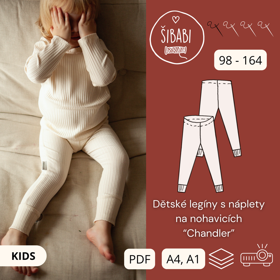 PDF střih na dětské legíny s nápletem na nohavicích "Chandler", 98 - 164