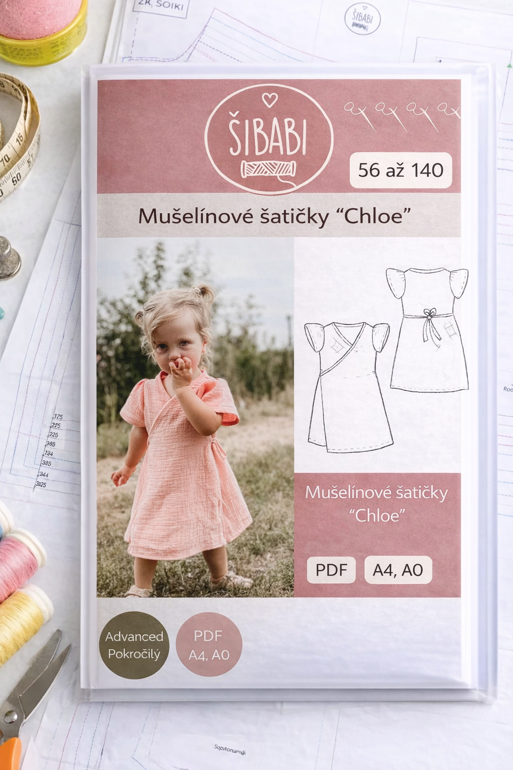 Papírový střih na dětské zavinovací šaty "Chloe" - 56 - 140