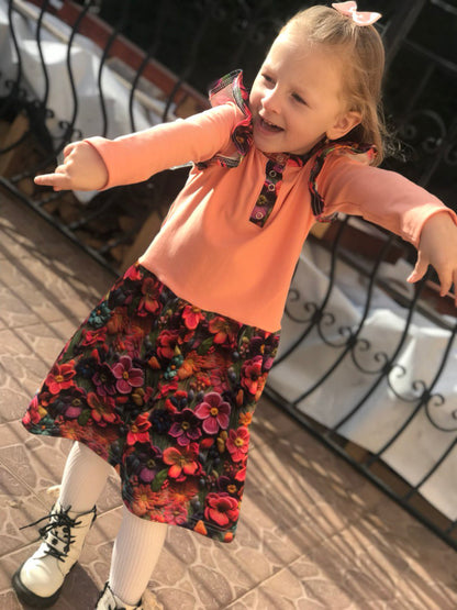 Papírový střih na dětské šaty s dlouhým rukávem a legou "Penelope"