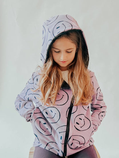 PDF střih na dětskou mikinu s kapucí a šikmým zipem "SMILE" - 62-164