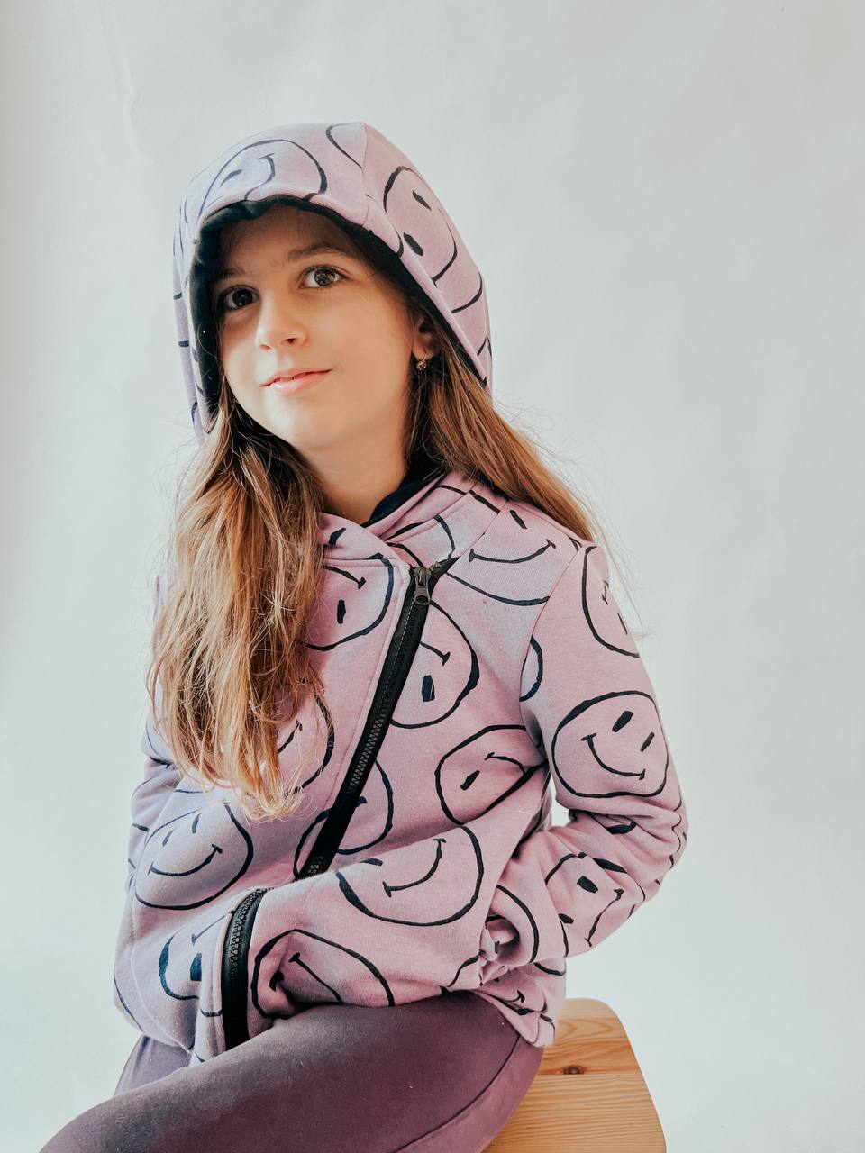 PDF střih na dětskou mikinu s kapucí a šikmým zipem "SMILE" - 62-164