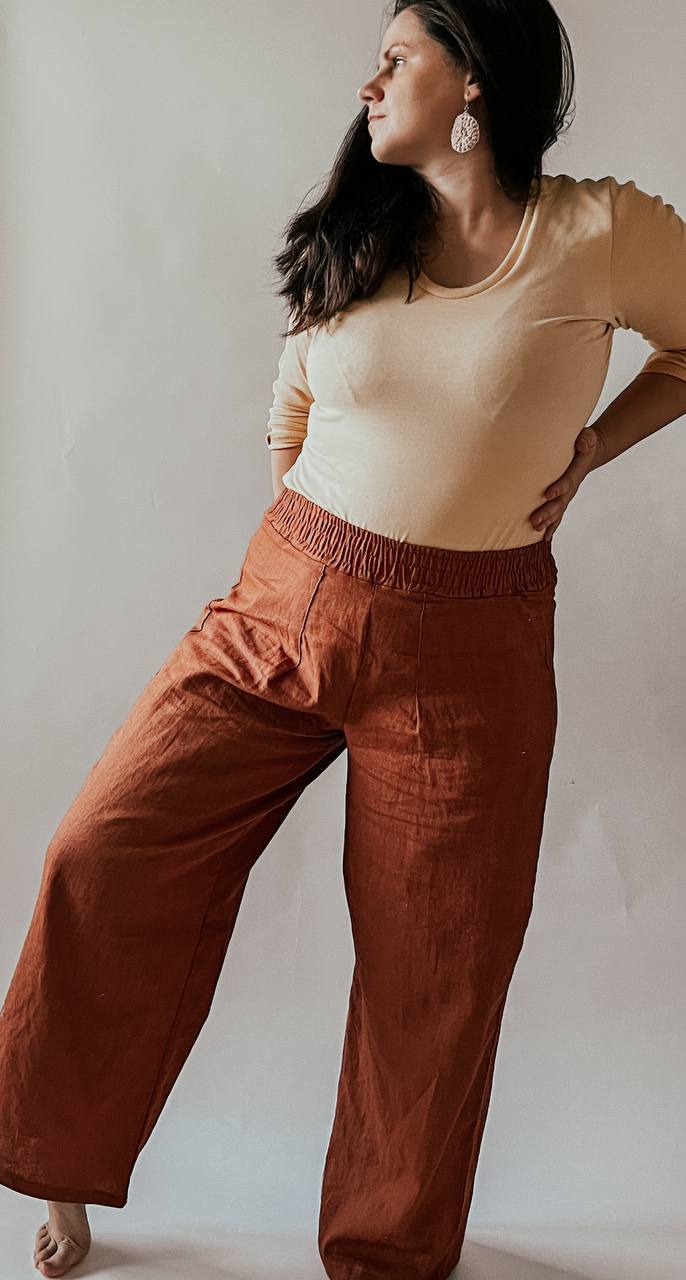 Dámské široké plátěné kalhoty "MARGARET" - PDF střih