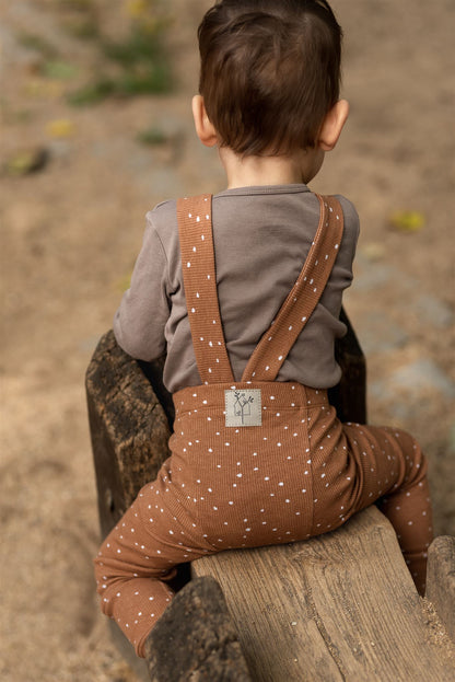 Dětské žebrované legíny s traky na gumu 56 - 104 - PDF střih